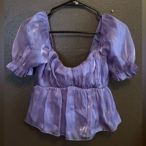 Lavender Puff Sleeve Peplum Top - Women